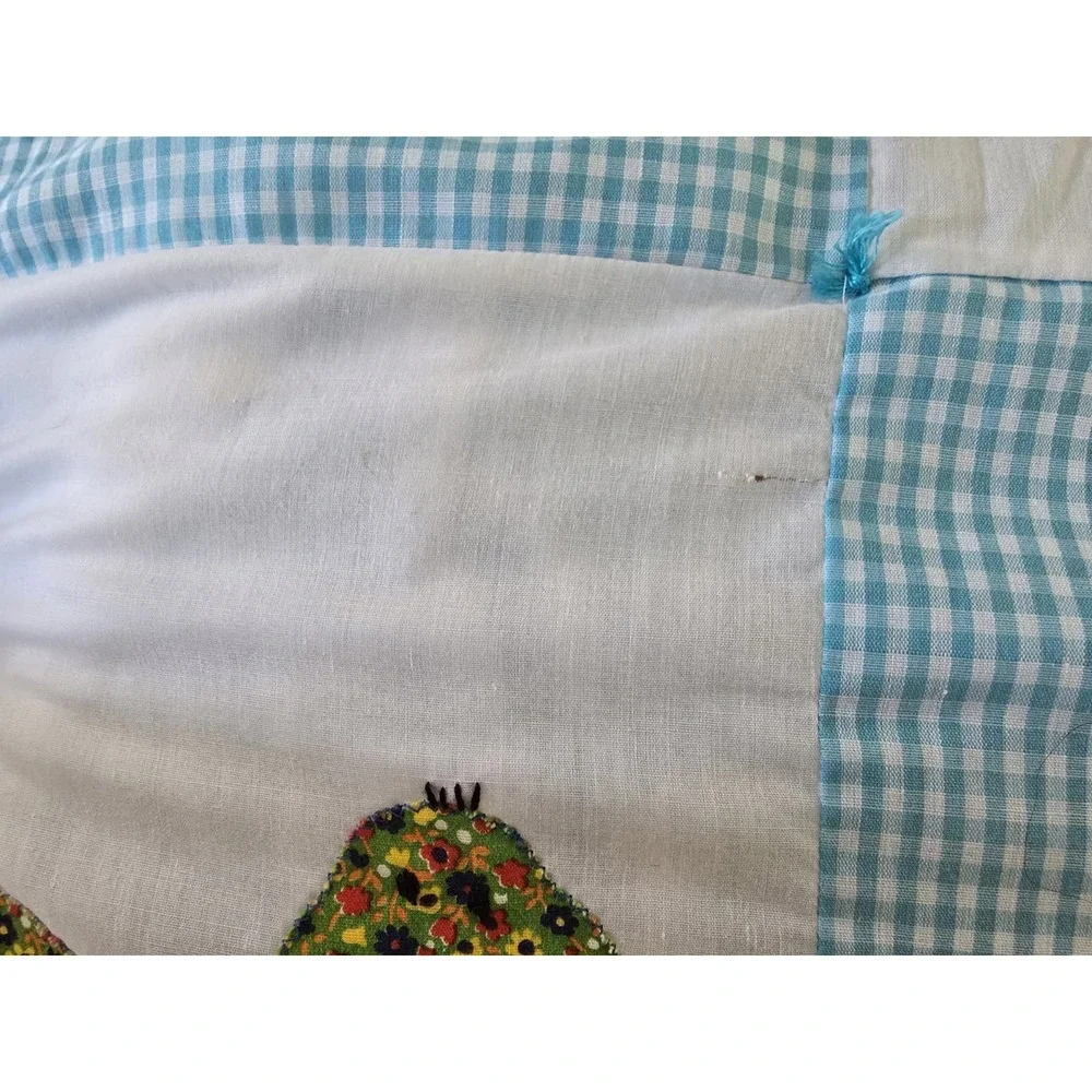Vintage Handmade Baby Quilt ABC Animal Applique Gingham Nursery Crib Lap Blanket